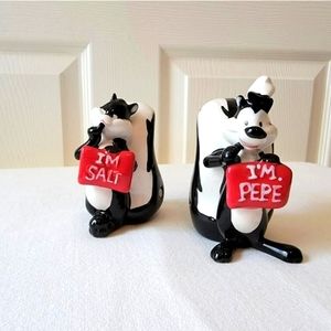 PEPE LE PEW AND PENELOPE SALT AND PEPPER SHAKERS